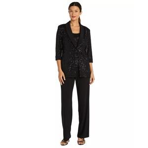 Womens Sequin Pant Suit Sz 10/12 Black Formal Evening Cocktail Party Set R & M
